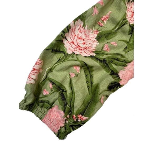 Agua Bendita for Target Peony Print Wrap Crop Top Puff Sleeve Green Pink XS/S - Picture 3 of 11